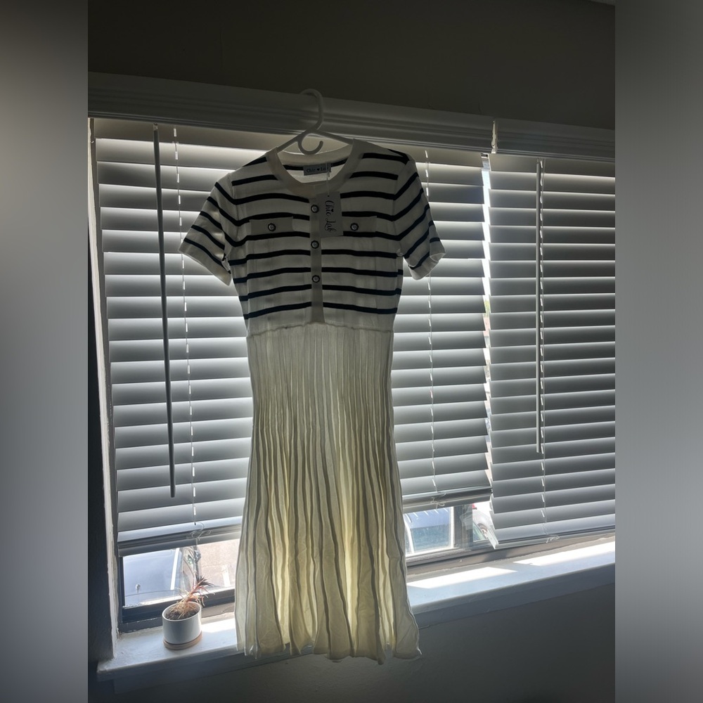 Women's Casual Striped Midi Dress Crewneck Short , size large